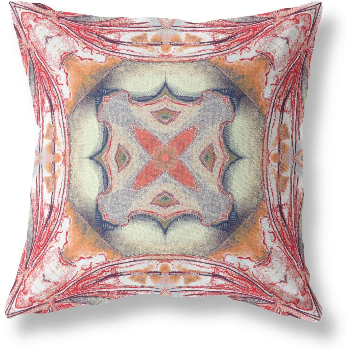 Amrita Sen Pastel Floral Squares Suede Zippered Pillow with Insert Rustic Red Orange