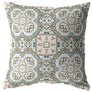 Amrita Sen Geo Mandala Broadcloth Indoor Outdoor Zippered Pillow Orange and Light Blue on White