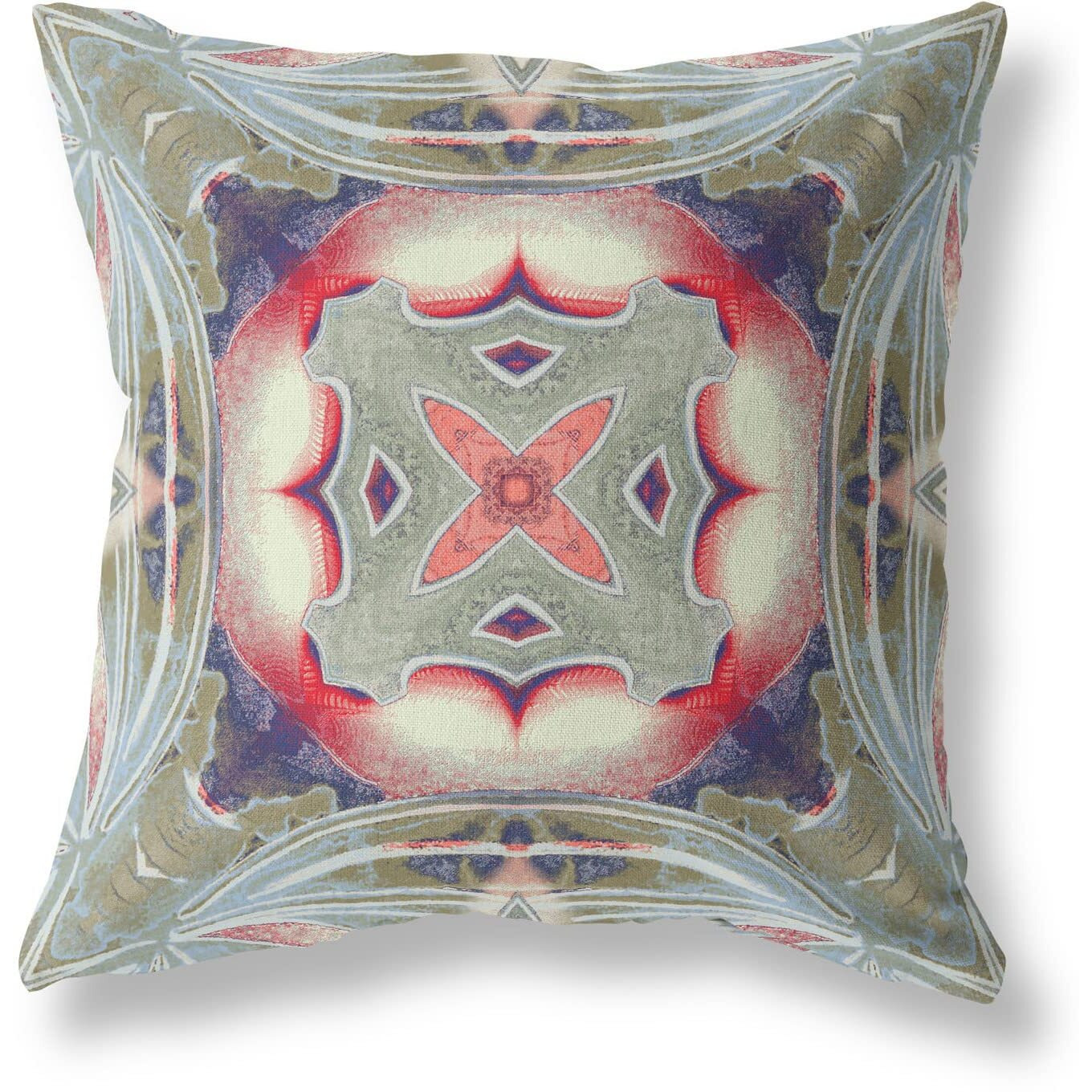 Amrita Sen Pastel Floral Squares Suede Blown and Closed Pillow Muted Green Indigo Hot Pink