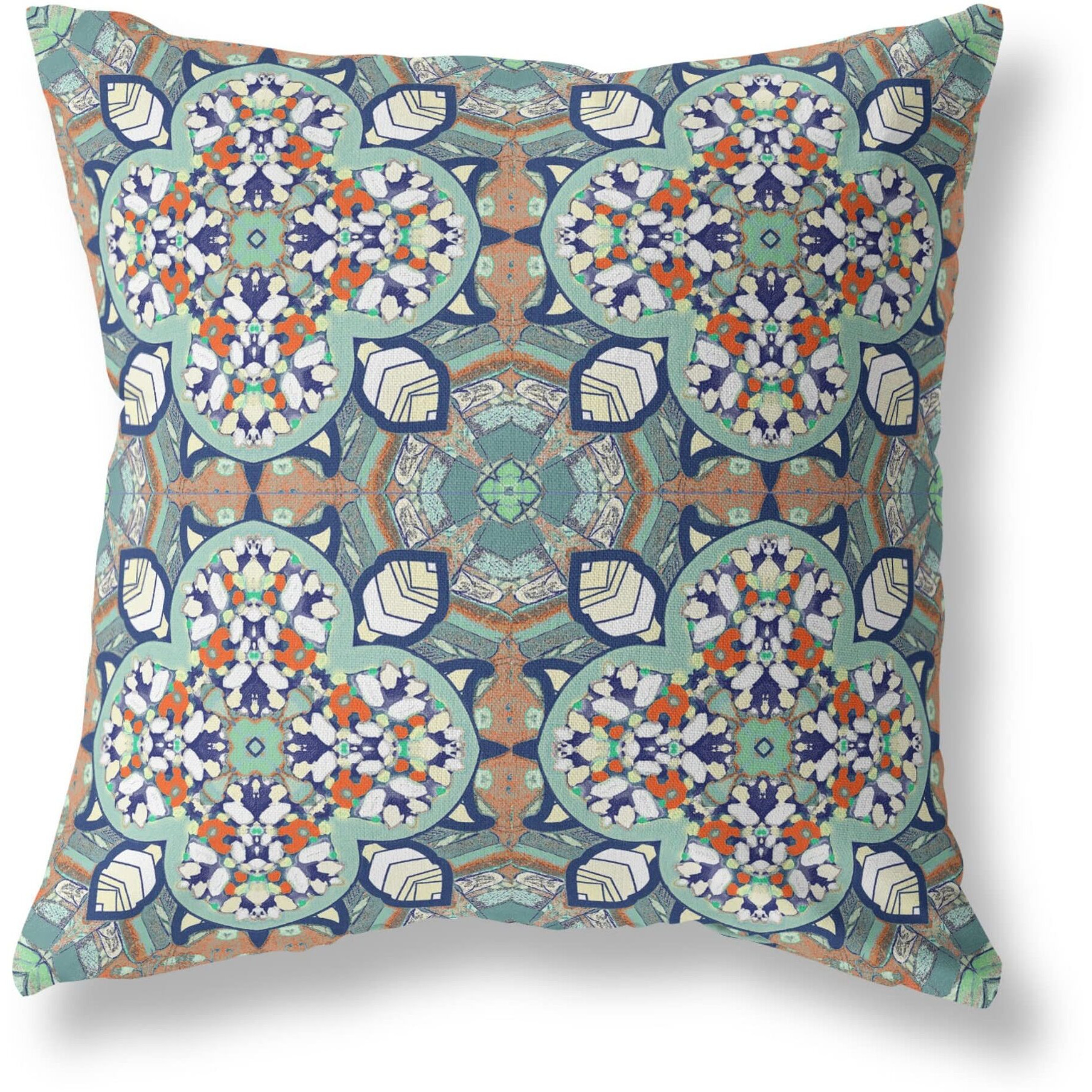 Amrita Sen Clover Leaf Floral Broadcloth Indoor Outdoor Zippered Pillow Green Muted Orange