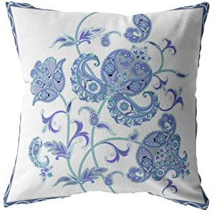 Amrita Sen Henna Wildflower Broadcloth Indoor Outdoor Blown and Closed Pillow Light Blue