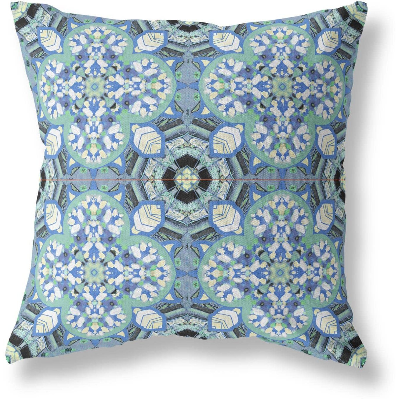 Amrita Sen Clover Leaf Floral Broadcloth Indoor Outdoor Blown and Closed Pillow Blue White Black