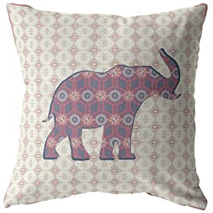 Amrita Sen Elephant Silhouette Broadcloth Indoor Outdoor Blown and Closed Pillow Magenta