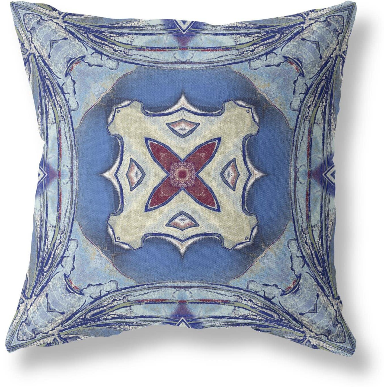 Amrita Sen Pastel Floral Squares Suede Zippered Pillow with Insert Sky Blue Evening Blue