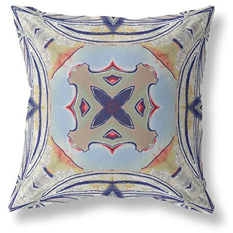 Amrita Sen Pastel Floral Squares Suede Zippered Pillow with Insert Muted Green Orange