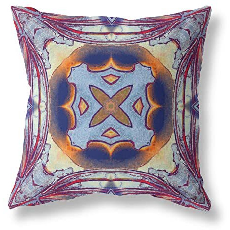 Amrita Sen Pastel Floral Squares Suede Zippered Pillow with Insert Purple Peach Indigo Muted Yellow
