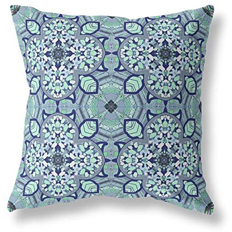 Amrita Sen Clover Leaf Floral Suede Blown and Closed Pillow Muted Blue Aqua
