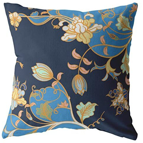 Amrita Sen Carnation Garden Suede Blown and Closed Pillow Light Blue on Navy