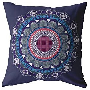 Amrita Sen Net Mandala Broadcloth Indoor Outdoor Zippered Pillow Navy