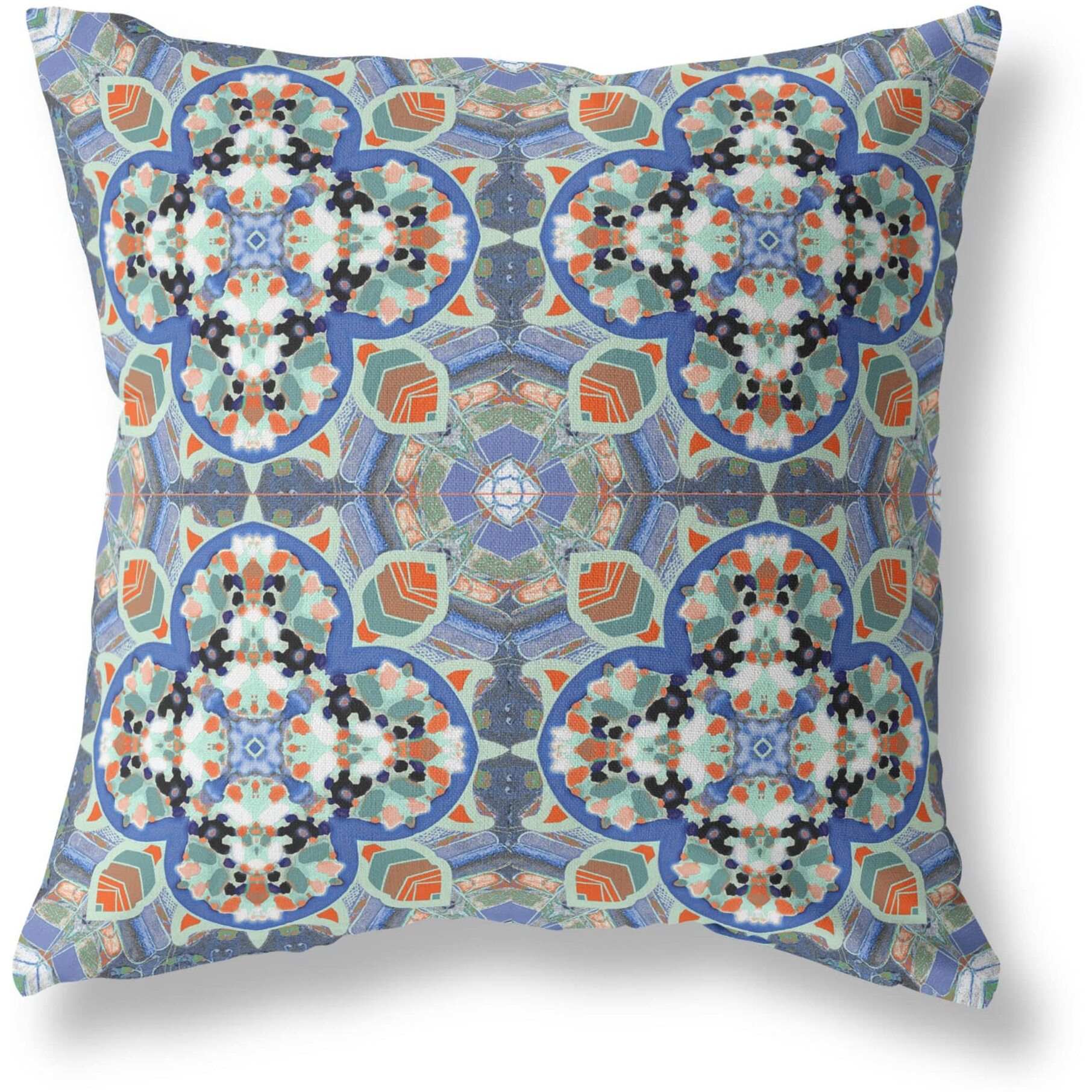 Amrita Sen Clover Leaf Floral Suede Blown and Closed Pillow Blue Orange