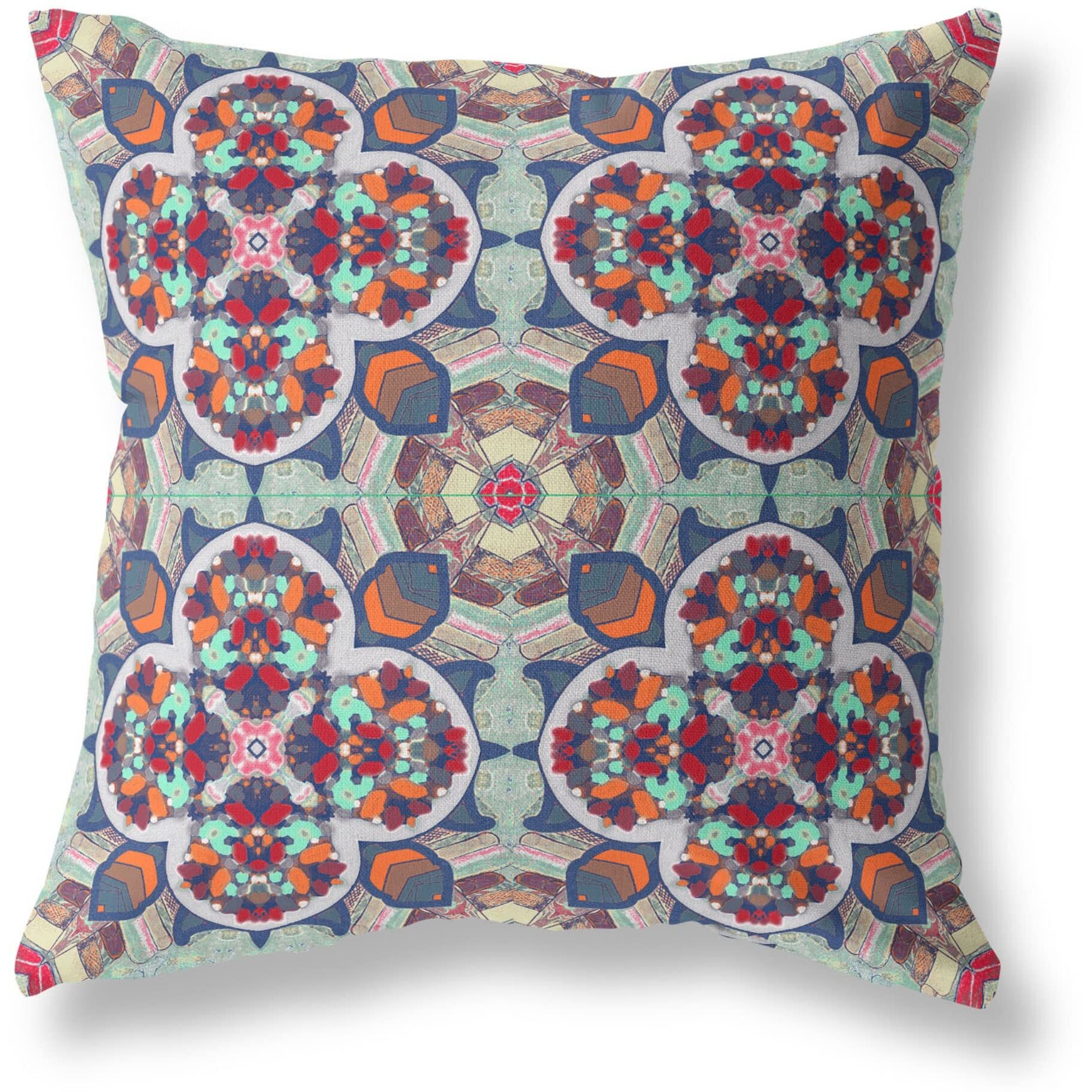 Amrita Sen Clover Leaf Floral Broadcloth Indoor Outdoor Zippered Pillow Muted Green Orange