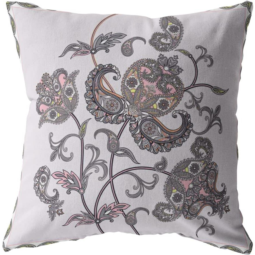 Amrita Sen Henna Wildflower Broadcloth Indoor Outdoor Blown and Closed Pillow Gray on White