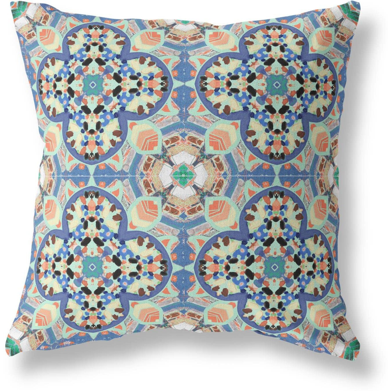 Amrita Sen Clover Leaf Floral Broadcloth Indoor Outdoor Blown and Closed Pillow Blue Purple Peach
