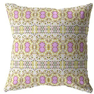 Amrita Sen Geo Flowers Broadcloth Indoor Outdoor Blown and Closed Pillow Yellow