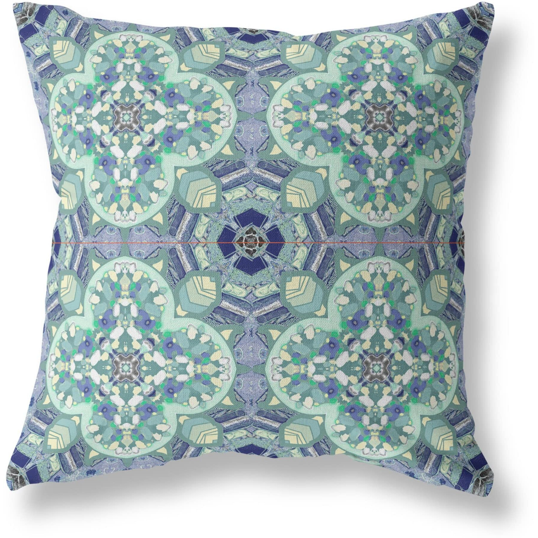Amrita Sen Clover Leaf Floral Broadcloth Indoor Outdoor Zippered Pillow Light Aqua Blue