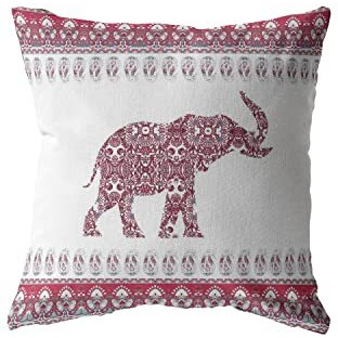 Amrita Sen Paisley Elephant Broadcloth Indoor Outdoor Blown and Closed Pillow Red