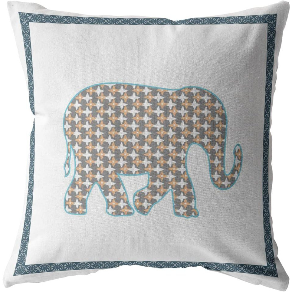 Amrita Sen Light Elephant Broadcloth Indoor Outdoor Blown and Closed Pillow Muted Gold on White
