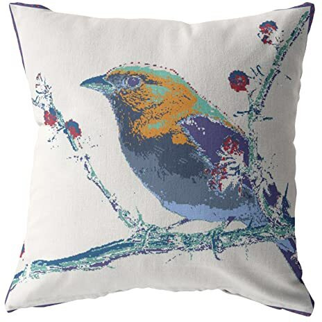 Amrita Sen Perched Robin Suede Blown and Closed Pillow Purple on White