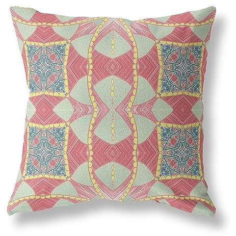 Amrita Sen Cosmic Circle Sprays Broadcloth Indoor Outdoor Blown and Closed Pillow Red Yellow Dark Aqua