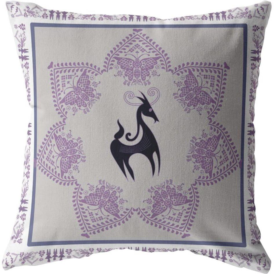 Amrita Sen Horse and Butterflies Broadcloth Indoor Outdoor Zippered Pillow Black on Gray