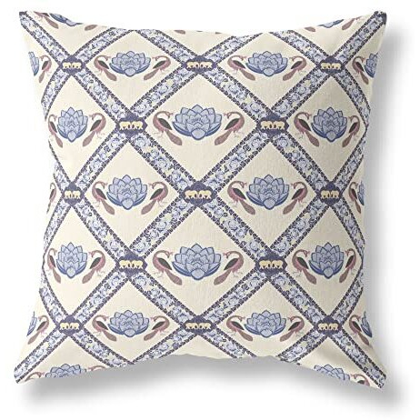 Amrita Sen Lotus Peacock Rose Suede Zippered Pillow with Insert Cream Gray Brown