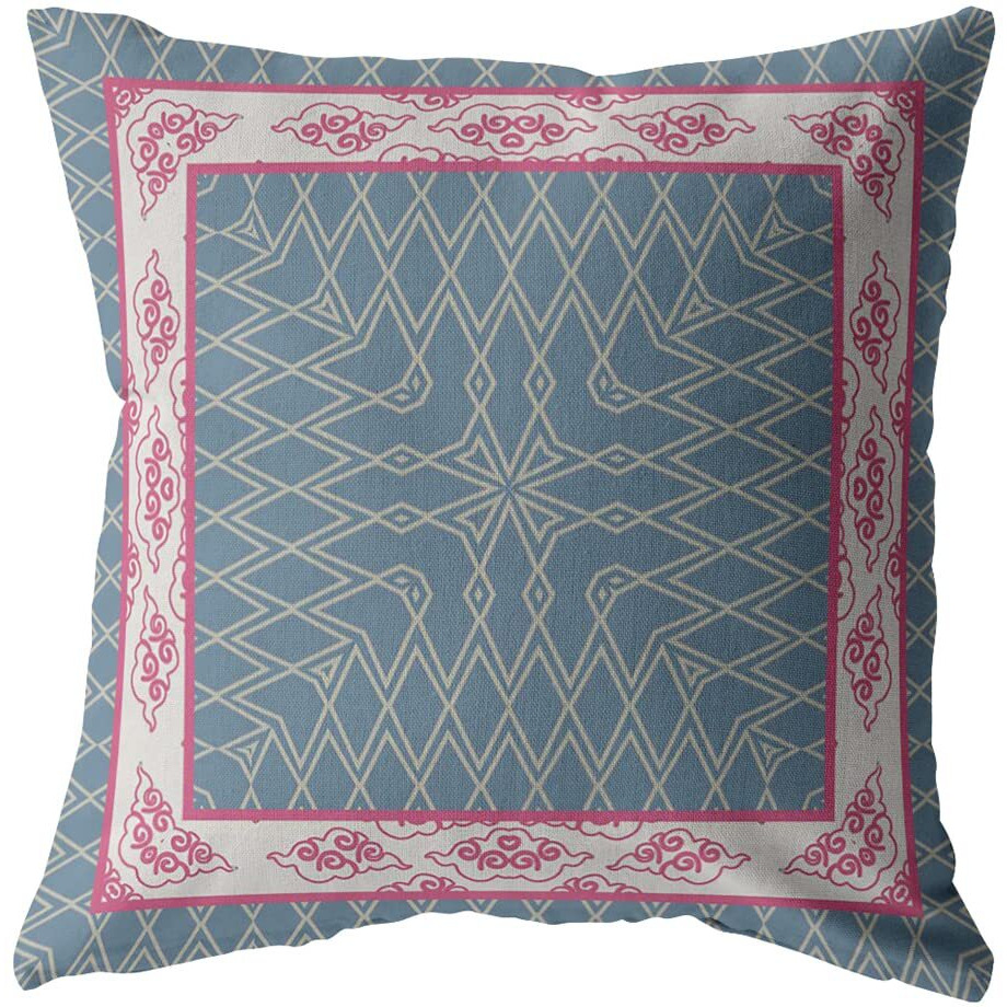 Amrita Sen Square Nest Broadcloth Indoor Outdoor Zippered Pillow Pink and Blue