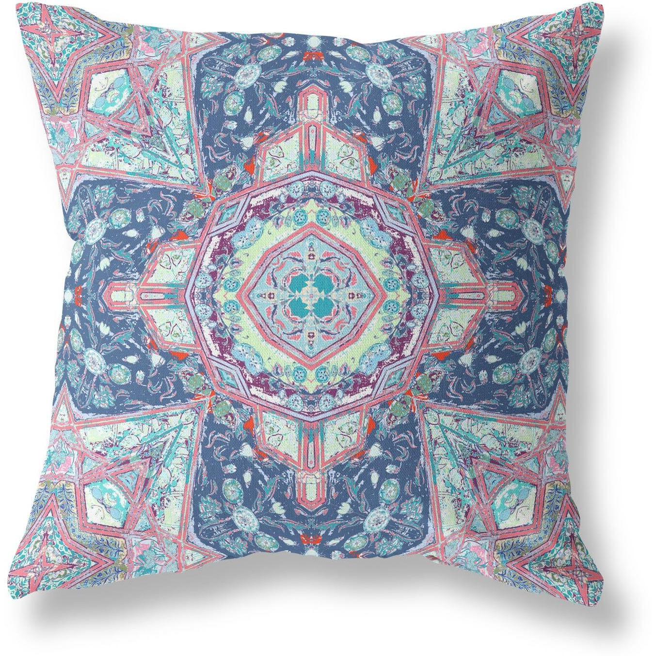 Amrita Sen Buddha Flower Ceremony Broadcloth Indoor Outdoor Blown and Closed Pillow Blue Light Blue Pink