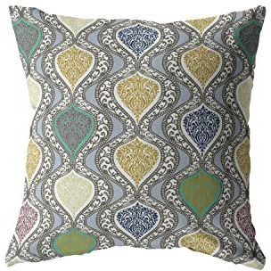 Amrita Sen Flower Prism Suede Blown and Closed Pillow Gold and Green on Gray