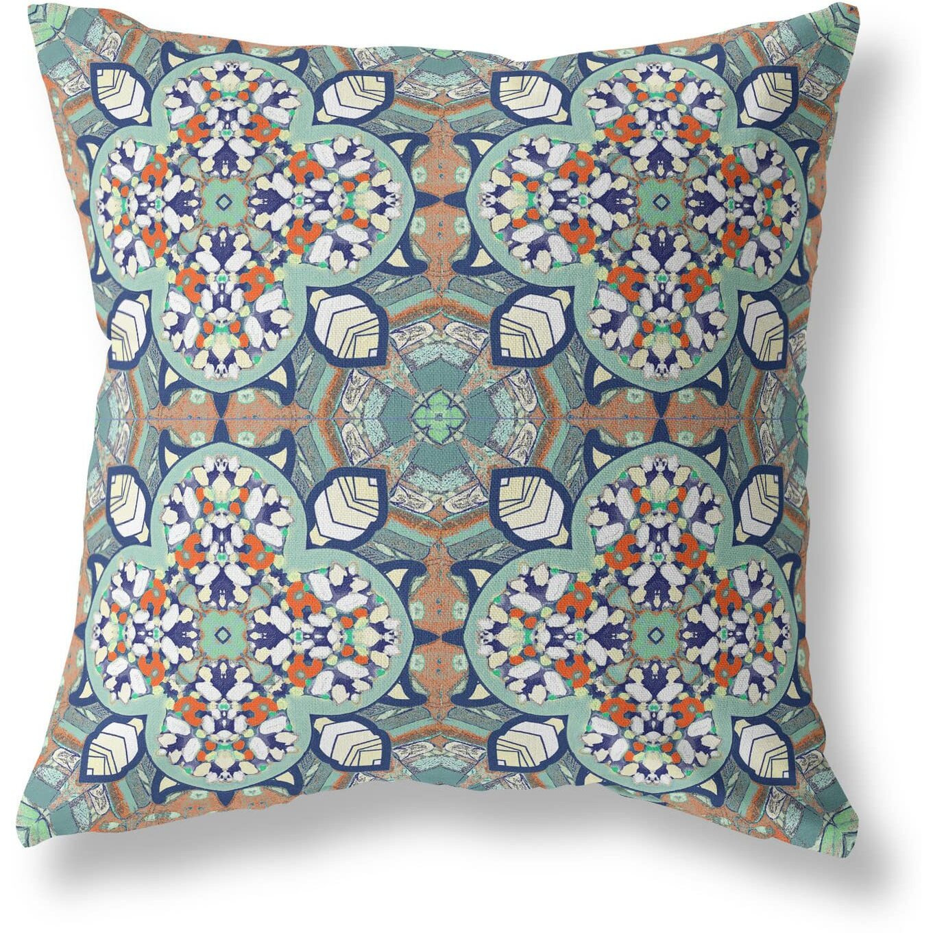 Amrita Sen Clover Leaf Floral Suede Zippered Pillow with Insert Green Muted Orange