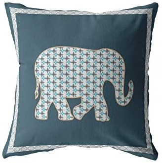 Amrita Sen Light Elephant Broadcloth Indoor Outdoor Zippered Pillow White on Muted Blue