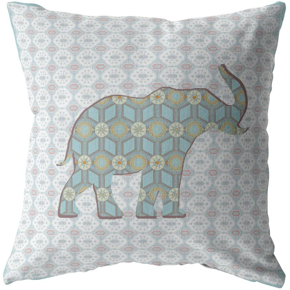 Amrita Sen Elephant Silhouette Broadcloth Indoor Outdoor Blown and Closed Pillow Blue