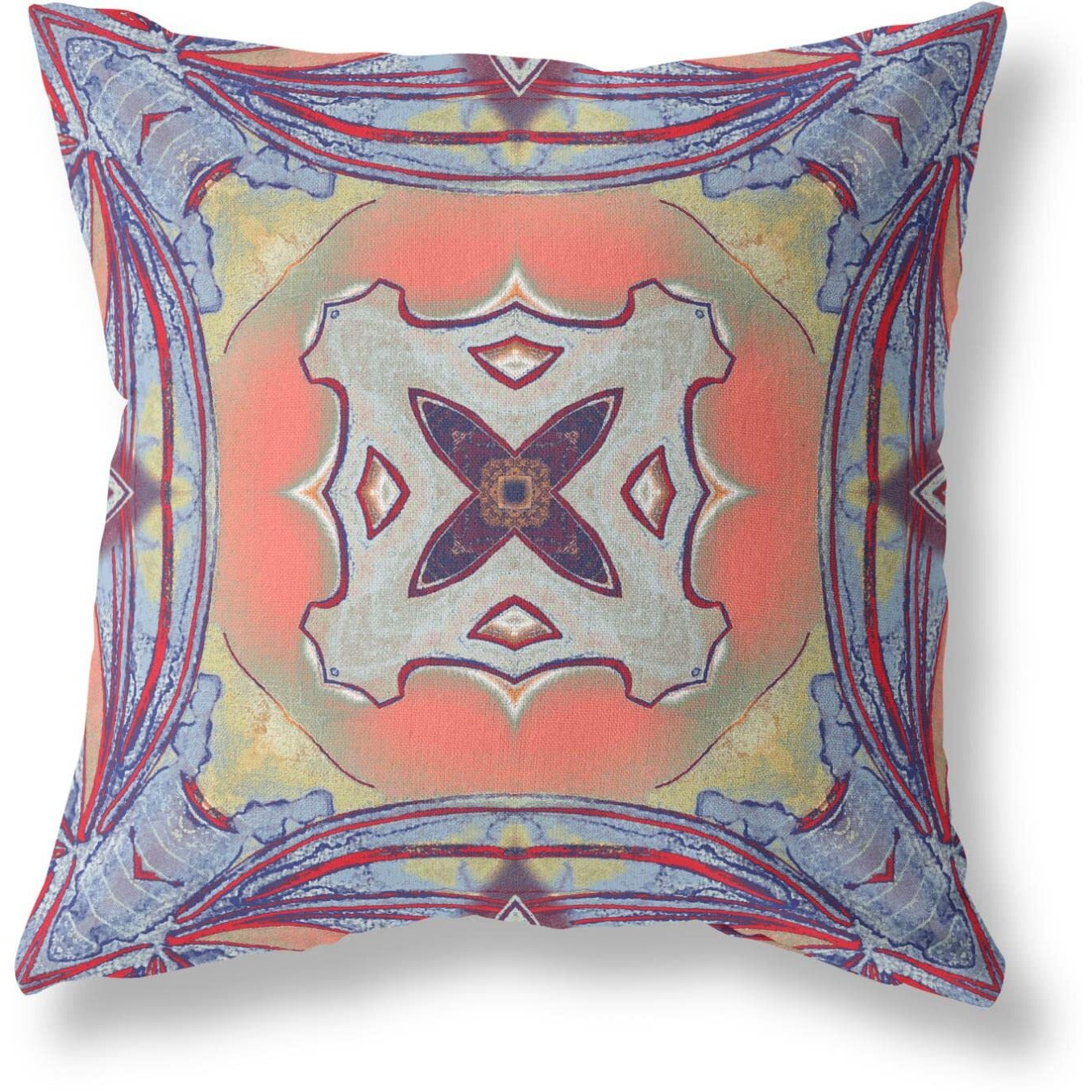 Amrita Sen Pastel Floral Squares Broadcloth Indoor Outdoor Blown and Closed Pillow Purple Orange