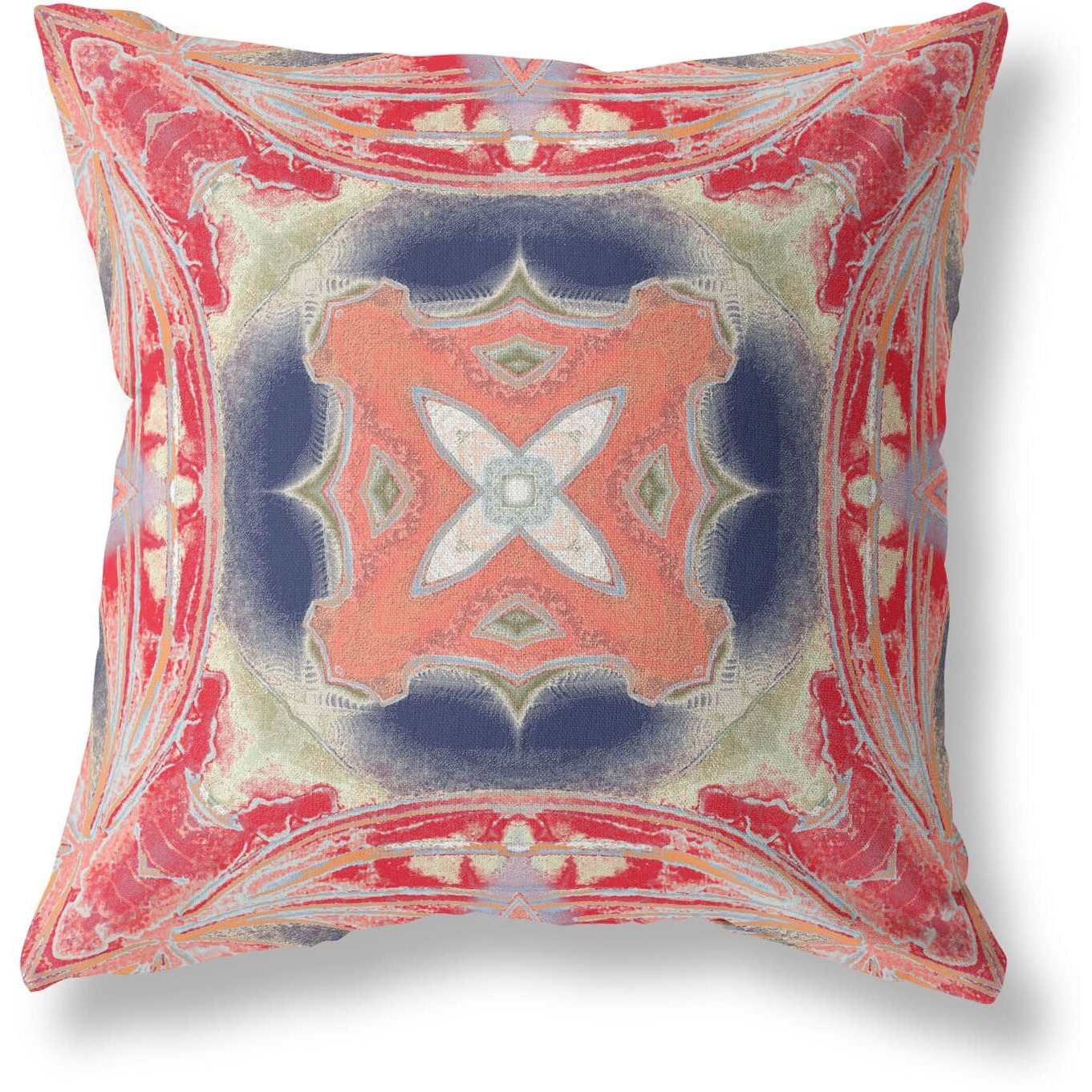 Amrita Sen Pastel Floral Squares Suede Blown and Closed Pillow Red Indigo Green Cream