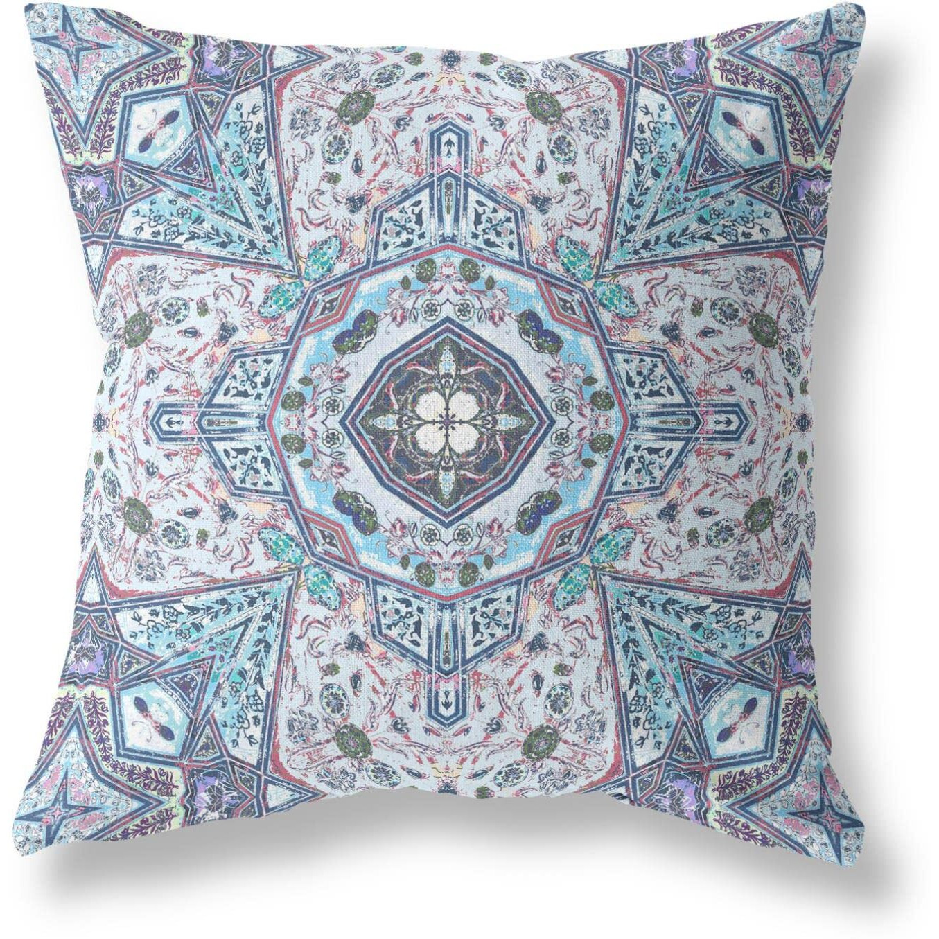 Amrita Sen Buddha Flower Ceremony Suede Zippered Pillow with Insert Gray Light Blue