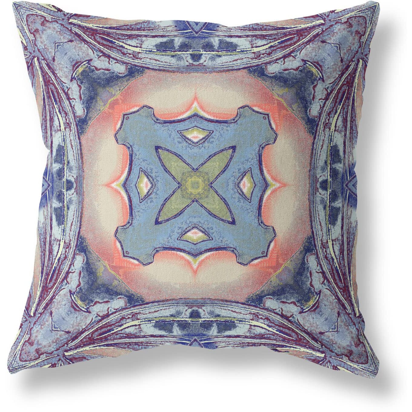 Amrita Sen Pastel Floral Squares Suede Blown and Closed Pillow Sky Blue Indigo Muted Peach
