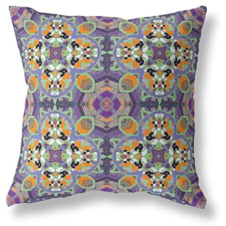 Amrita Sen Clover Leaf Floral Broadcloth Indoor Outdoor Zippered Pillow Purple Green