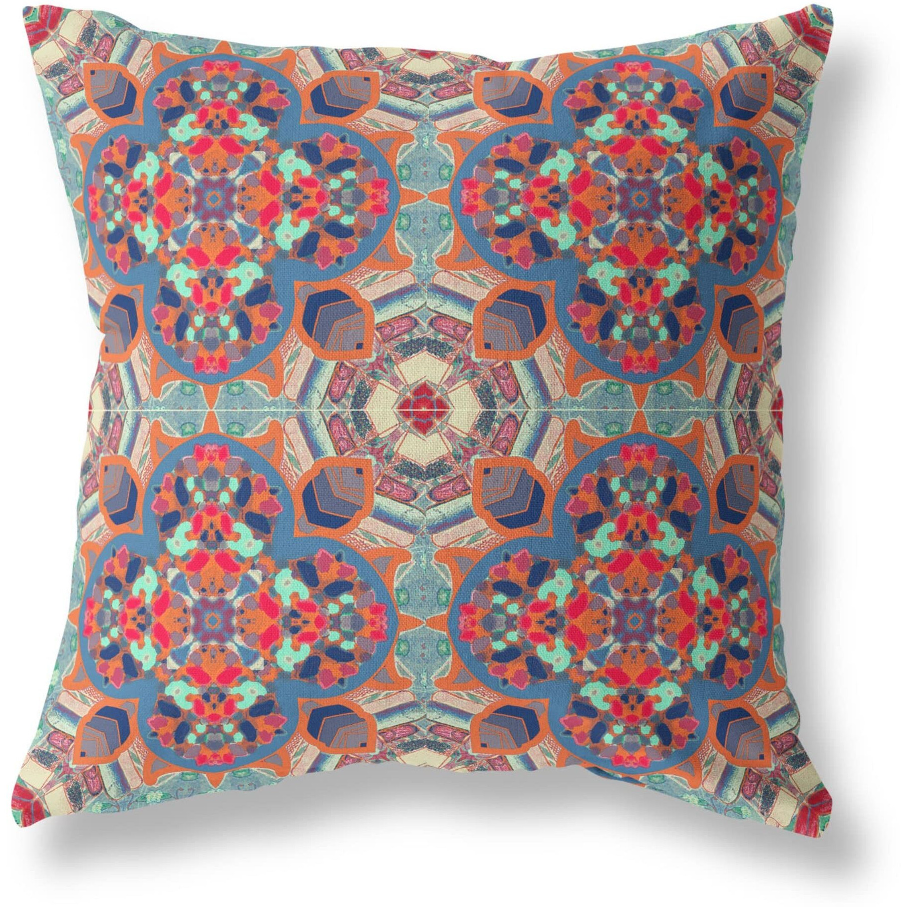 Amrita Sen Clover Leaf Floral Broadcloth Indoor Outdoor Zippered Pillow Orange Blue Aqua