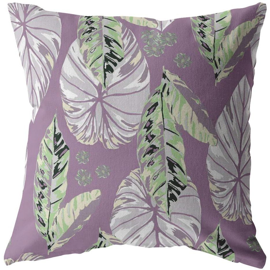 Amrita Sen Tropics Broadcloth Indoor Outdoor Zippered Pillow Light Green and White on Purple