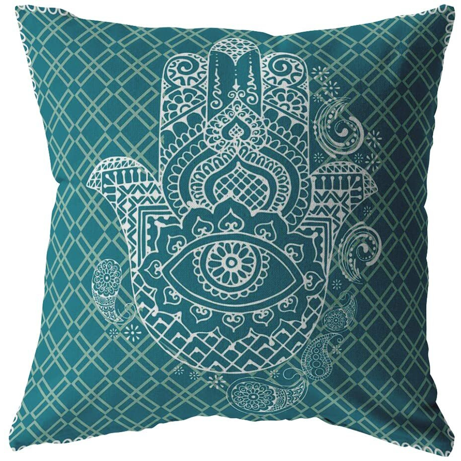 Amrita Sen Hamsa Broadcloth Indoor Outdoor Zippered Pillow White on Green
