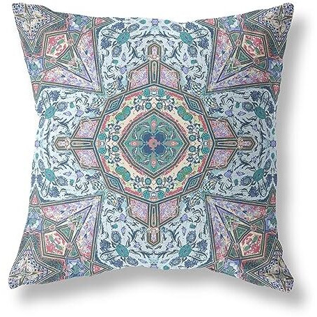 Amrita Sen Buddha Flower Ceremony Broadcloth Indoor Outdoor Blown and Closed Pillow Blue Muted Pink