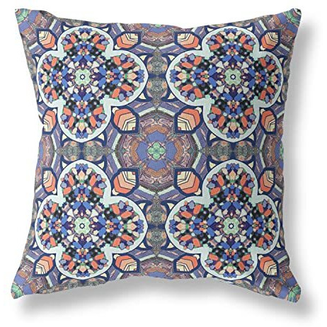 Amrita Sen Clover Leaf Floral Suede Zippered Pillow with Insert Gray Blue Orange