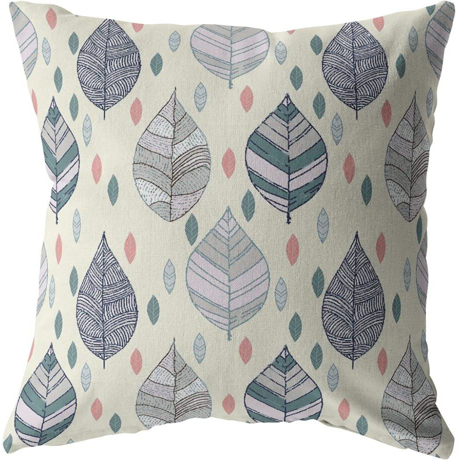 Amrita Sen Fall Leaves Broadcloth Indoor Outdoor Blown and Closed Pillow Dark Green on Cream