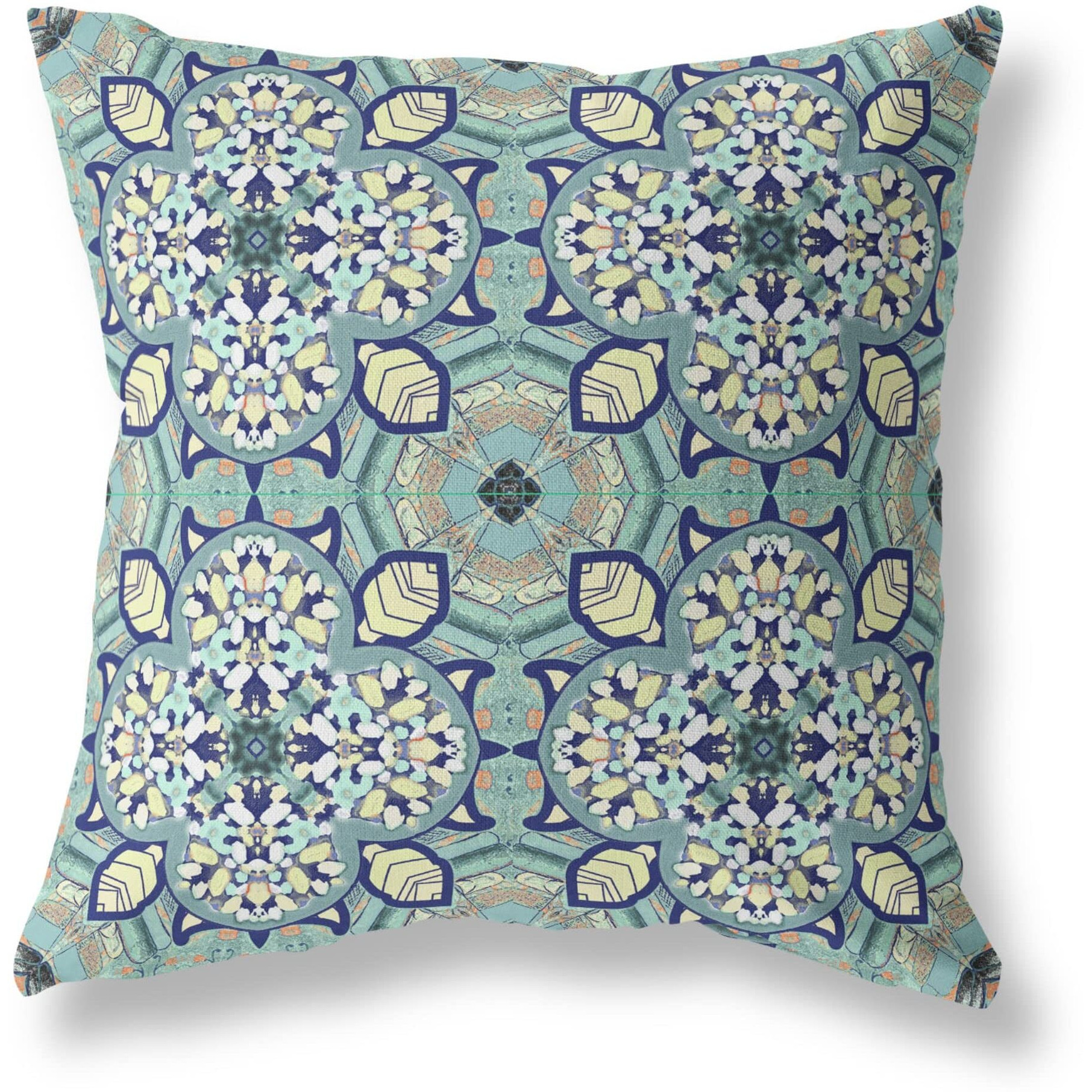 Amrita Sen Clover Leaf Floral Broadcloth Indoor Outdoor Blown and Closed Pillow Muted Green Cream