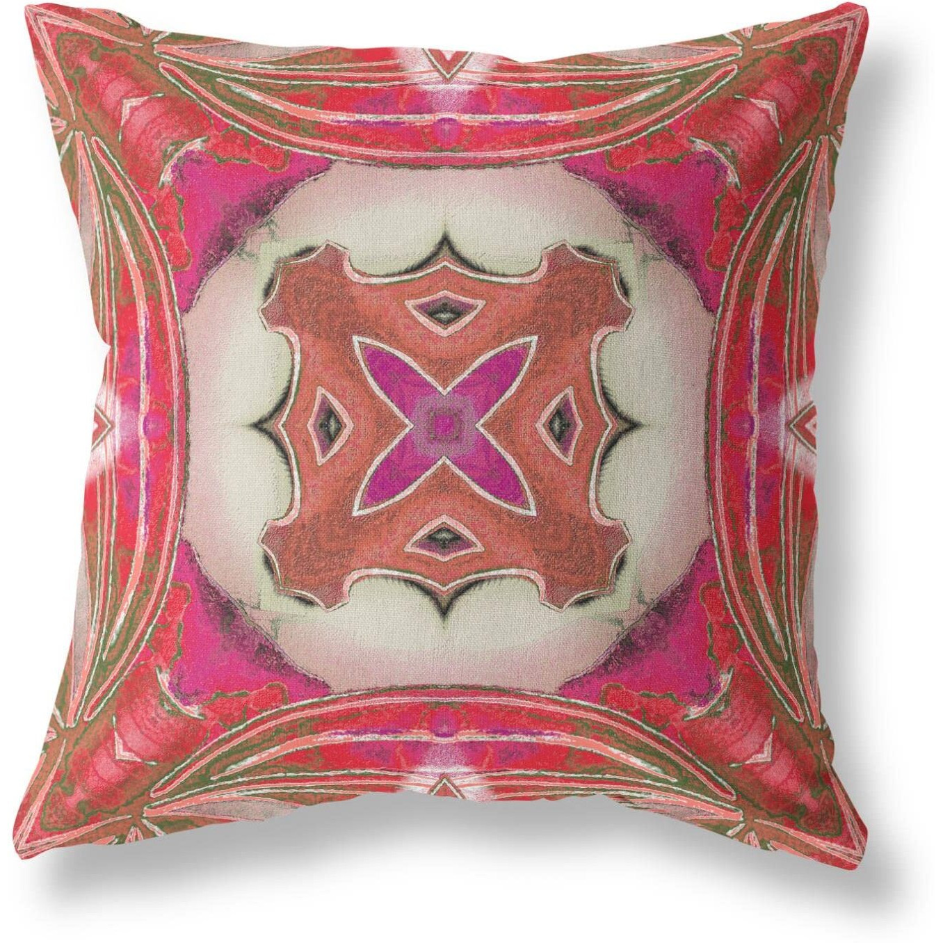 Amrita Sen Pastel Floral Squares Suede Zippered Pillow with Insert Hot Pink Gray