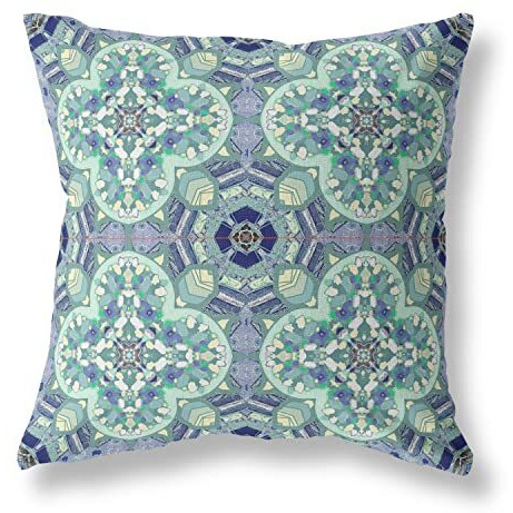 Amrita Sen Clover Leaf Floral Suede Zippered Pillow with Insert Light Aqua Blue