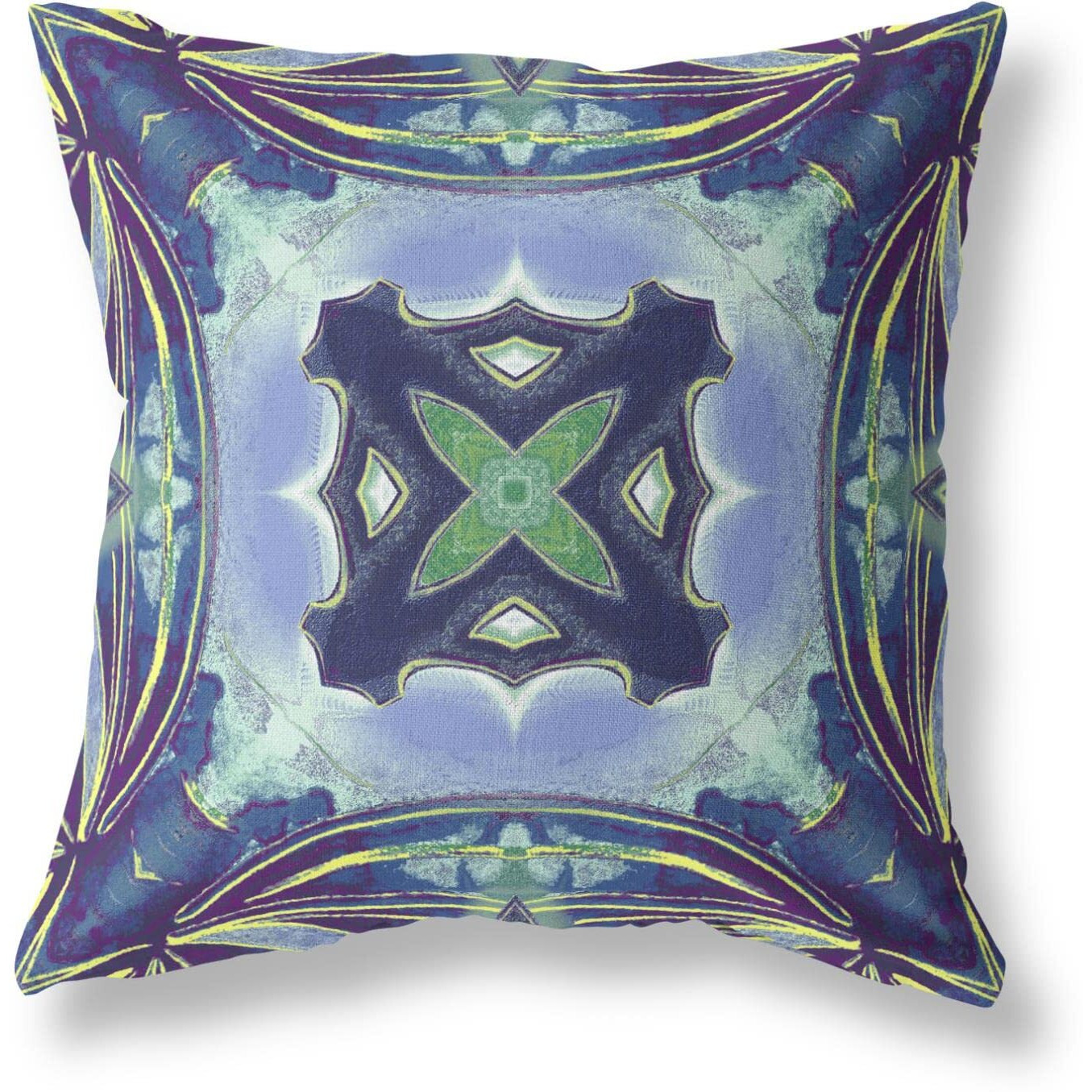 Amrita Sen Pastel Floral Squares Broadcloth Indoor Outdoor Blown and Closed Pillow Peacock Blue Light Blue