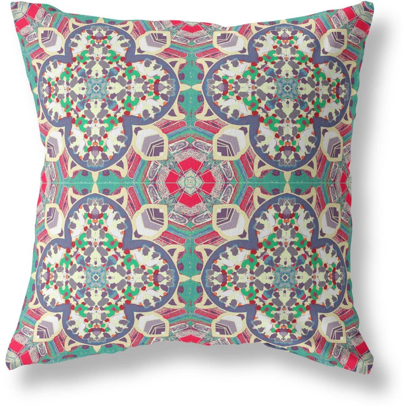 Amrita Sen Clover Leaf Floral Broadcloth Indoor Outdoor Blown and Closed Pillow Green Grey Pink