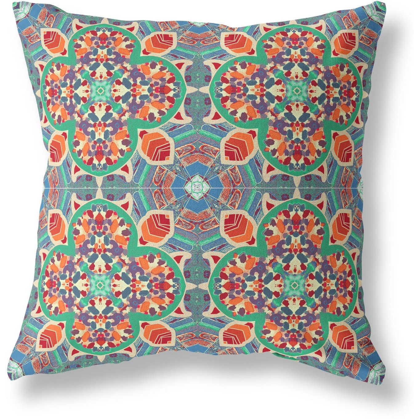 Amrita Sen Clover Leaf Floral Broadcloth Indoor Outdoor Blown and Closed Pillow Orange Green