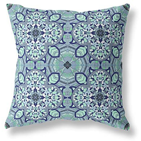 Amrita Sen Clover Leaf Floral Broadcloth Indoor Outdoor Zippered Pillow Muted Blue Aqua