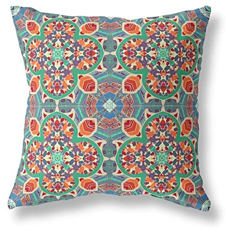 Amrita Sen Clover Leaf Floral Broadcloth Indoor Outdoor Zippered Pillow Orange Green